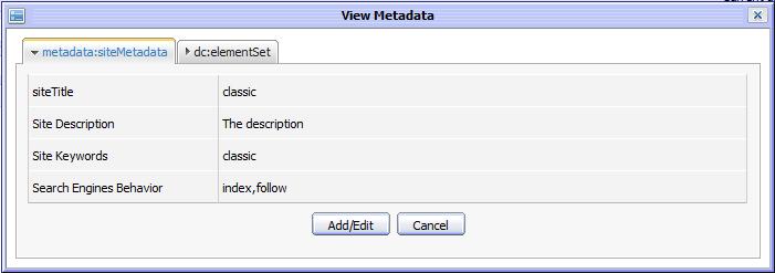Specifying site metadata information