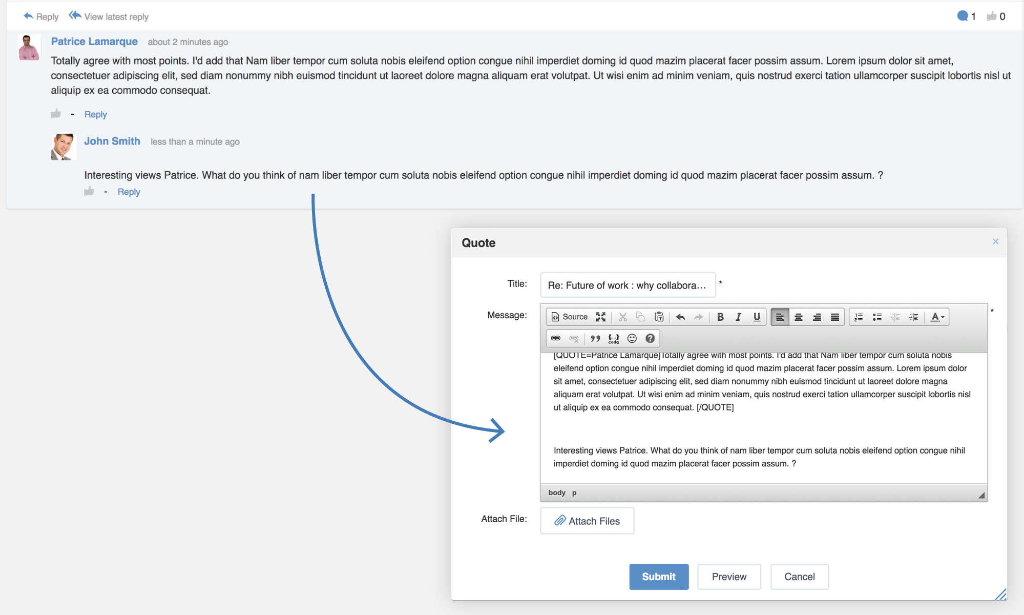 Commentaires lisibles dans discussions complexes eXo Platform 5.0