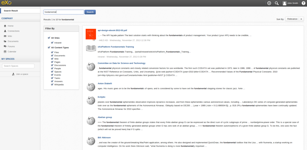 eXo Platform: Use ElasticSearch to search and use external sources