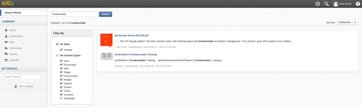 eXo Platform: Use ElasticSearch to search and use external sources