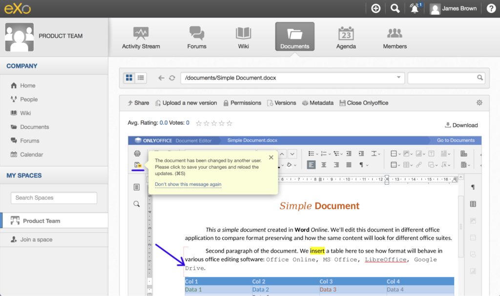 co-edit documents out-of-the-box with eXo Only Office