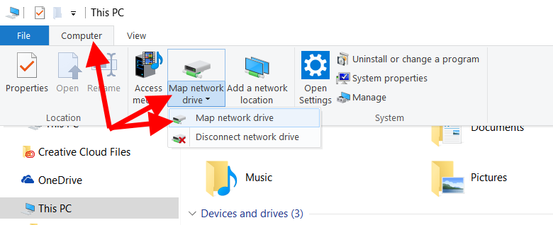 Mapping document directories to a computer drive