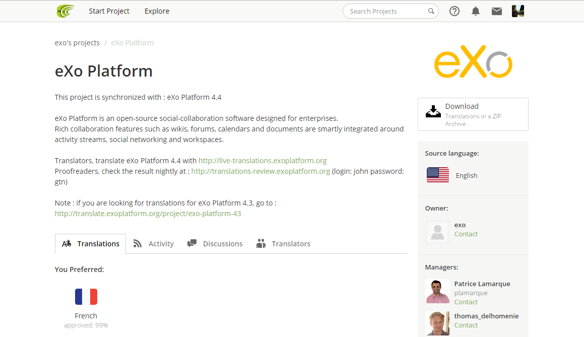 Crowdin Platform for managing eXo Platform translations