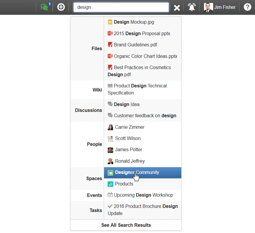 recherche unifiée de documents dans eXo