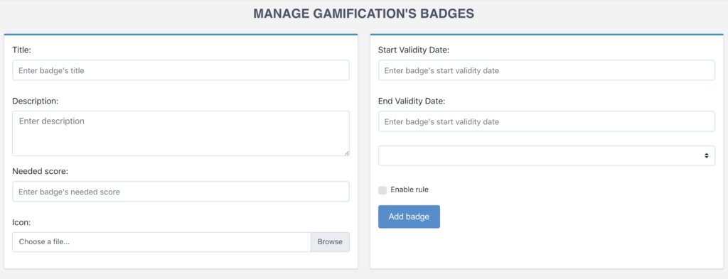 Use badges and activity domains adapted to your context/activities