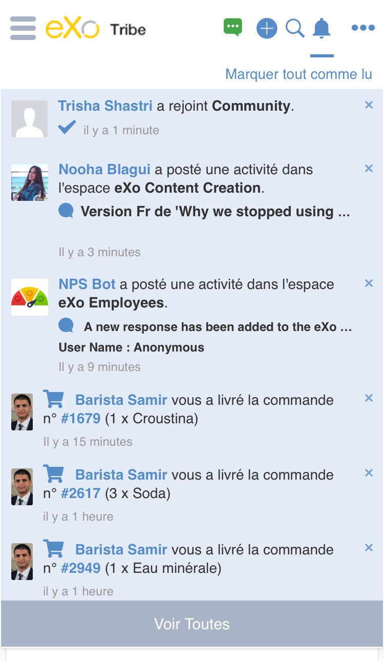 Application mobile eXo: notifications mobiles push