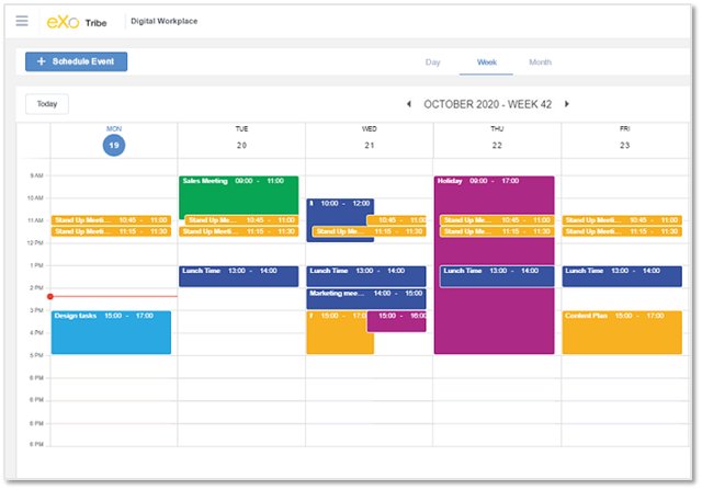 La vue principale de l’agenda eXo Platform 6.0