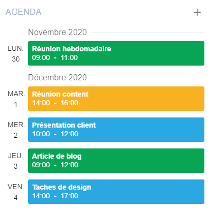 La vue agenda sur la page d’accueil eXo Platform 6.0