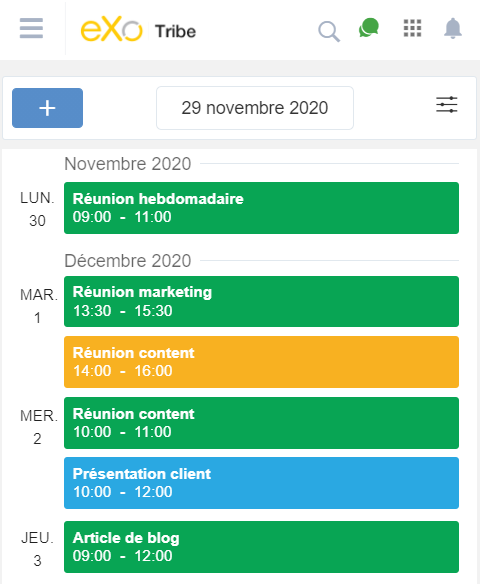 La vue mobile de l’agenda eXo Platform 6