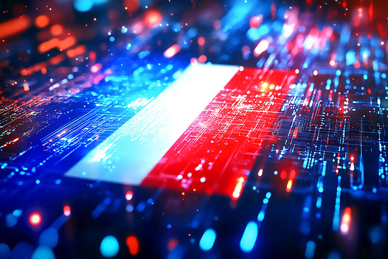 Abstract french flag digital circuit board technology background