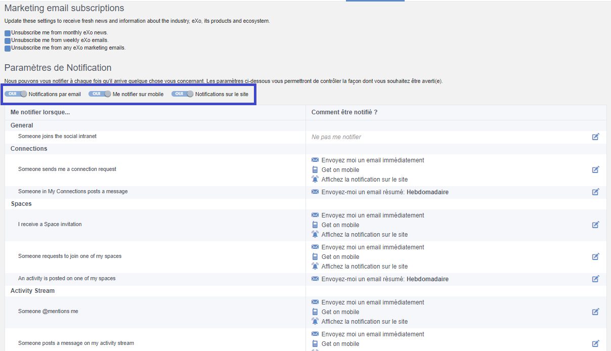 eXo Platform: personnaliser vos notifications